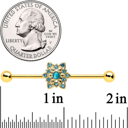14G Blue Gem Gold Hue Snowflake Christmas Industrial Barbell 38mm