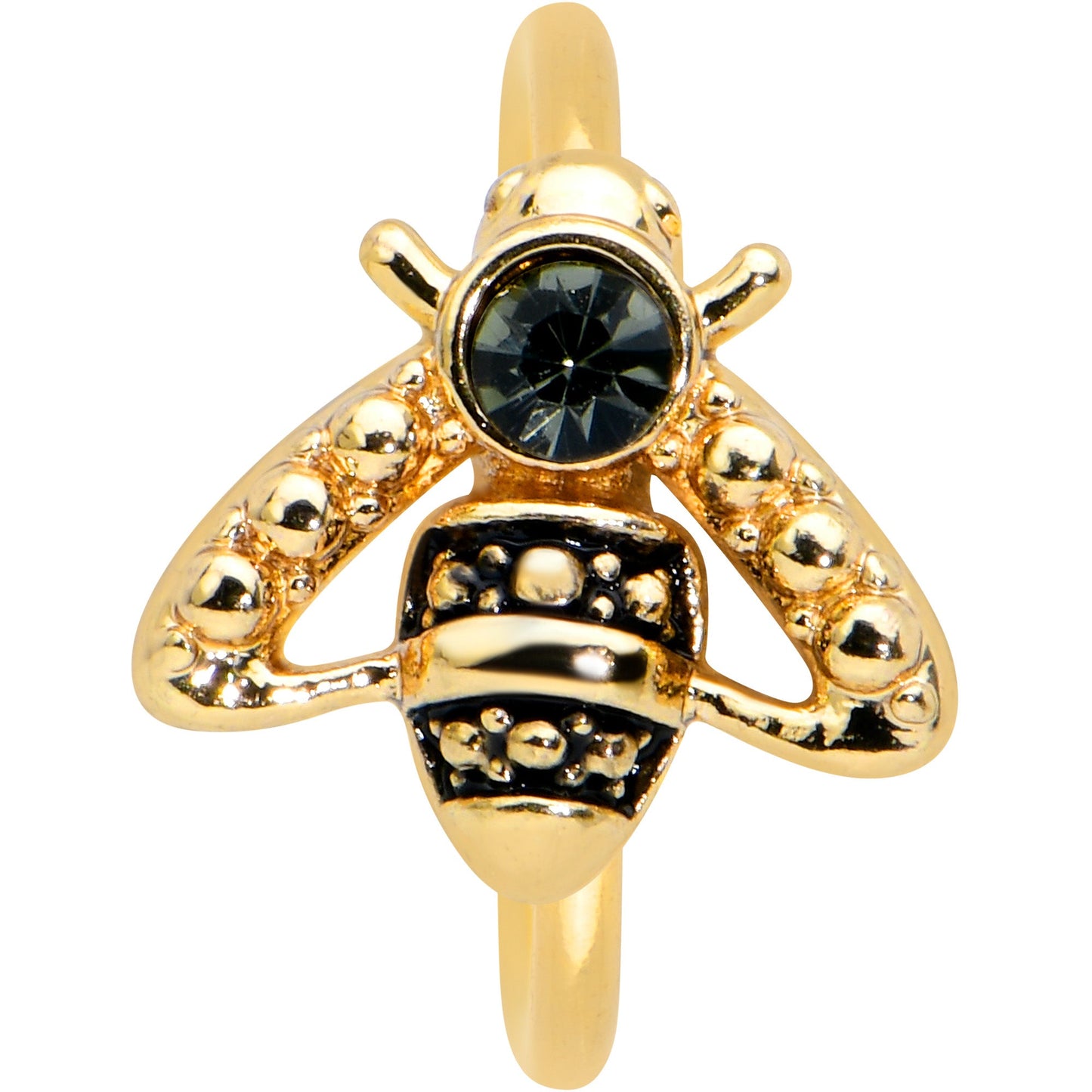 20G 5/16 Black Gem Gold Tone Angular Bee Nose Hoop