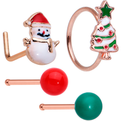 20G 1/4  5/16 Red Gem Rosy Tone Christmas Nose Bone Hoop Set of 4