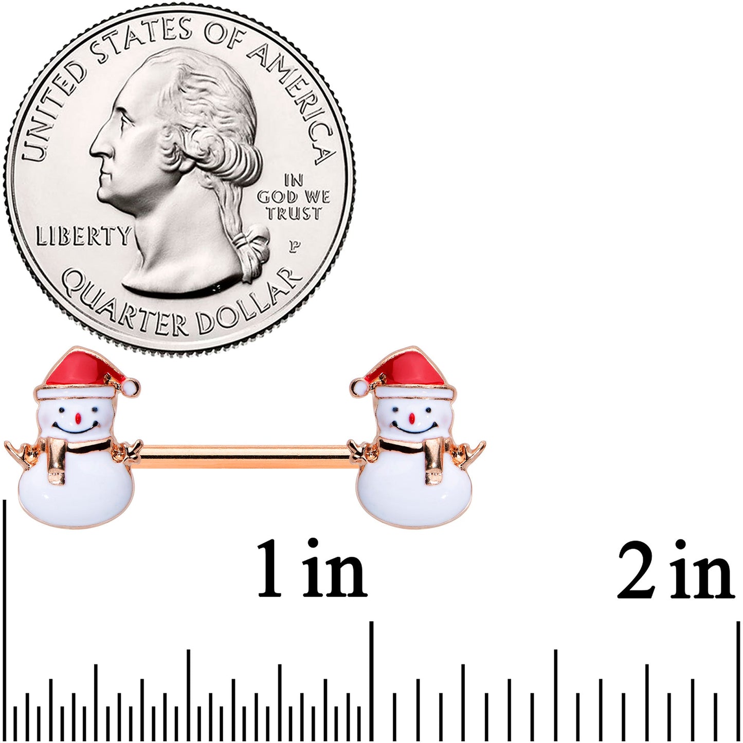 14G 9/16 Rose Gold Tone Smiling Snowman Christmas Nipple Ring Set