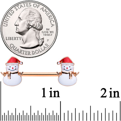 14G 9/16 Rose Gold Tone Smiling Snowman Christmas Nipple Ring Set