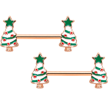 14G 9/16 Red Gem Rose Gold Tone Christmas Tree Nipple Ring Set