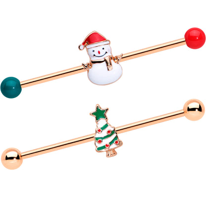 14G Red Gem Snowman Christmas Industrial Barbell 38mm Set of 2