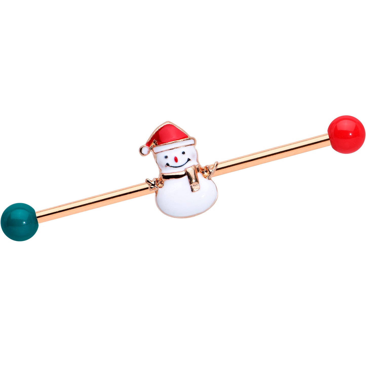 14G Red Gem Snowman Christmas Industrial Barbell 38mm Set of 2