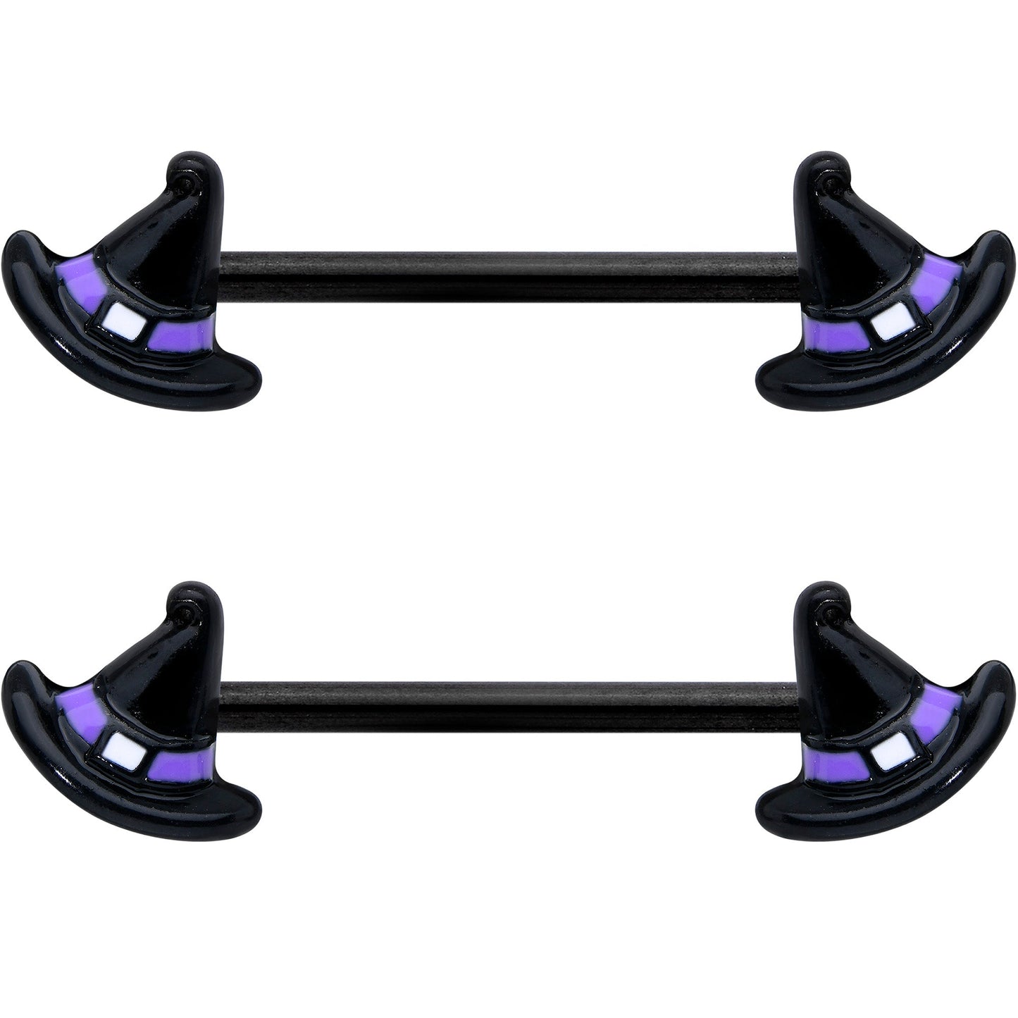 14G 5/8 Black Purple Band Witch Hat Halloween Nipple Ring Set