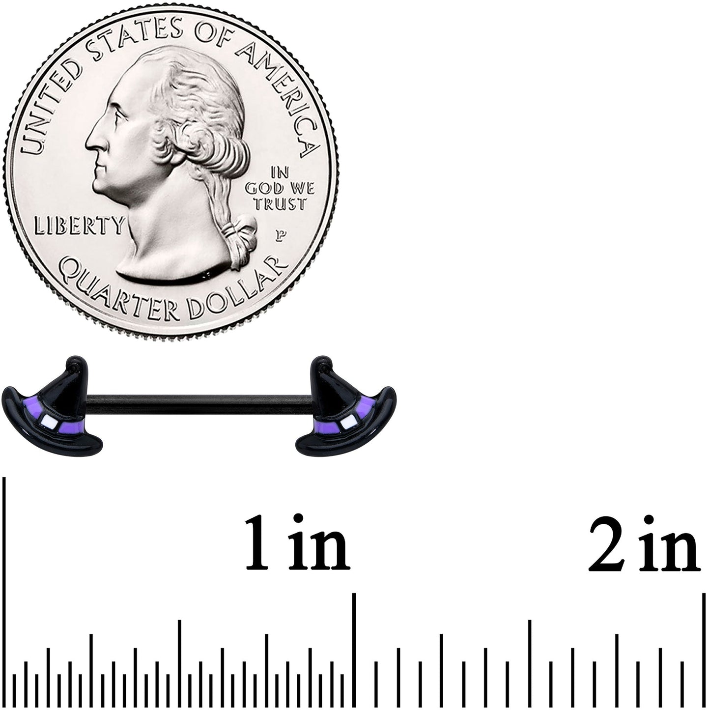14G 5/8 Black Purple Band Witch Hat Halloween Nipple Ring Set