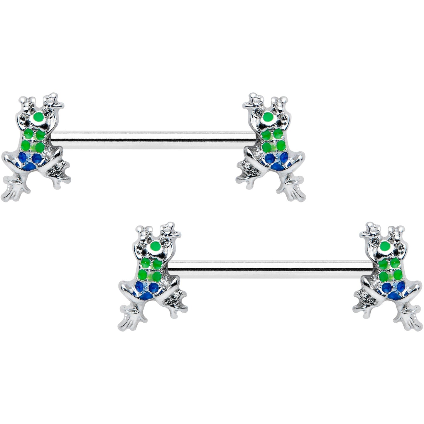 14G 9/16 Clear Gem Polka Dot Frog Barbell Nipple Ring Set