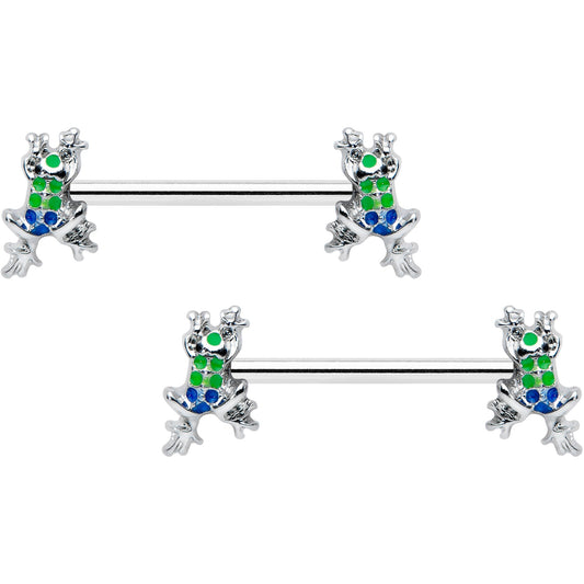 14G 9/16 Clear Gem Polka Dot Frog Barbell Nipple Ring Set