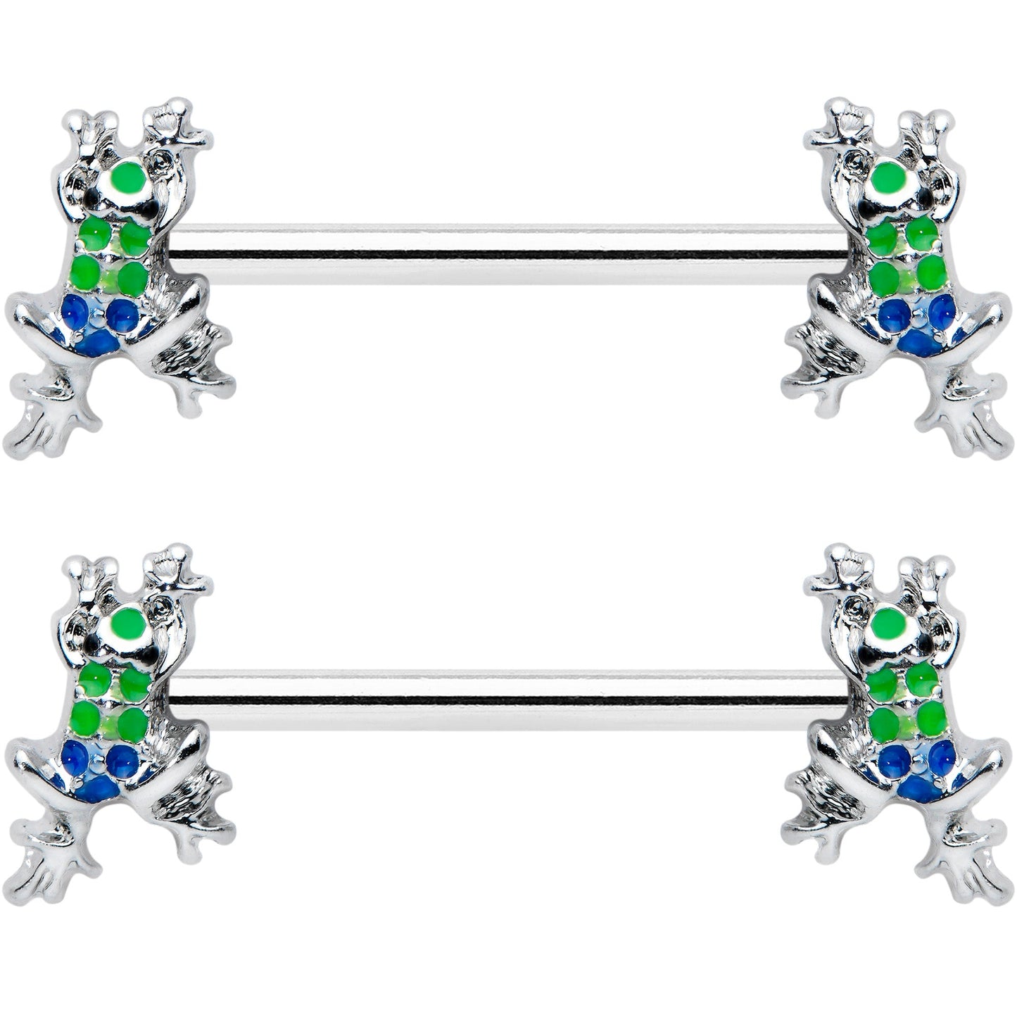 14G 9/16 Clear Gem Polka Dot Frog Barbell Nipple Ring Set