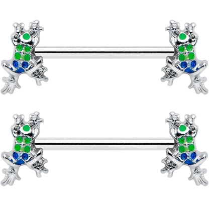 14G 9/16 Clear Gem Polka Dot Frog Barbell Nipple Ring Set