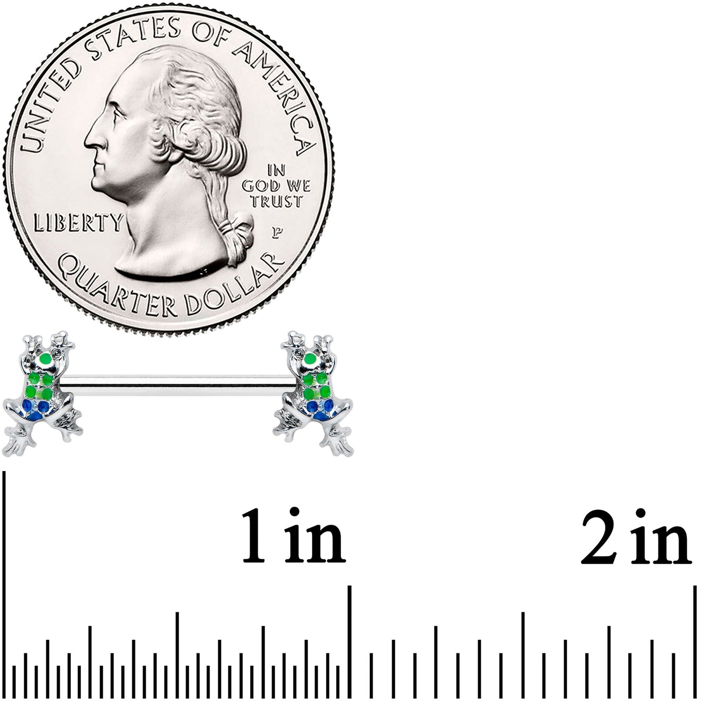 14G 9/16 Clear Gem Polka Dot Frog Barbell Nipple Ring Set