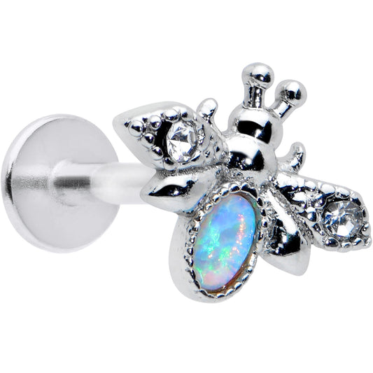 16G 5/16 White Synthetic Opal Insect Labret Monroe Tragus