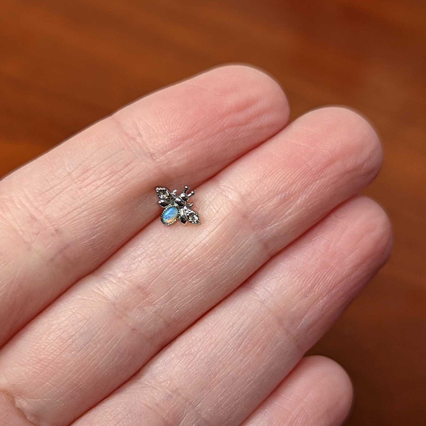 16G 5/16 White Synthetic Opal Insect Labret Monroe Tragus