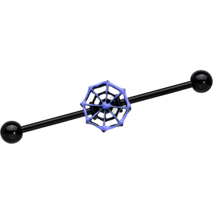 14G Black Purple Spider Web Halloween Industrial Barbell 38mm