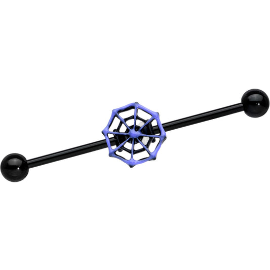 14G Black Purple Spider Web Halloween Industrial Barbell 38mm
