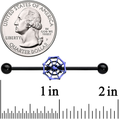 14G Black Purple Spider Web Halloween Industrial Barbell 38mm