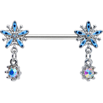 14G 9/16 Aurora Gem Snowflake Blues Christmas Nipple Ring Set