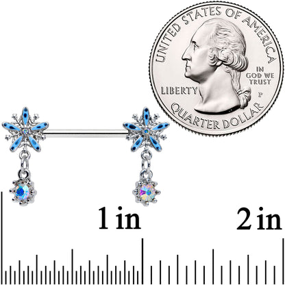14G 9/16 Aurora Gem Snowflake Blues Christmas Nipple Ring Set