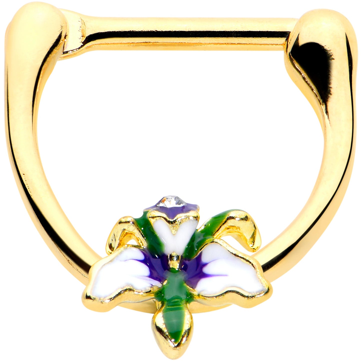 16G 5/16 Clear Gem Gold Tone Iris Flower Cartilage Clicker
