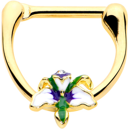 16G 5/16 Clear Gem Gold Tone Iris Flower Cartilage Clicker
