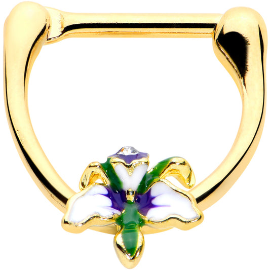 16G 5/16 Clear Gem Gold Tone Iris Flower Cartilage Clicker