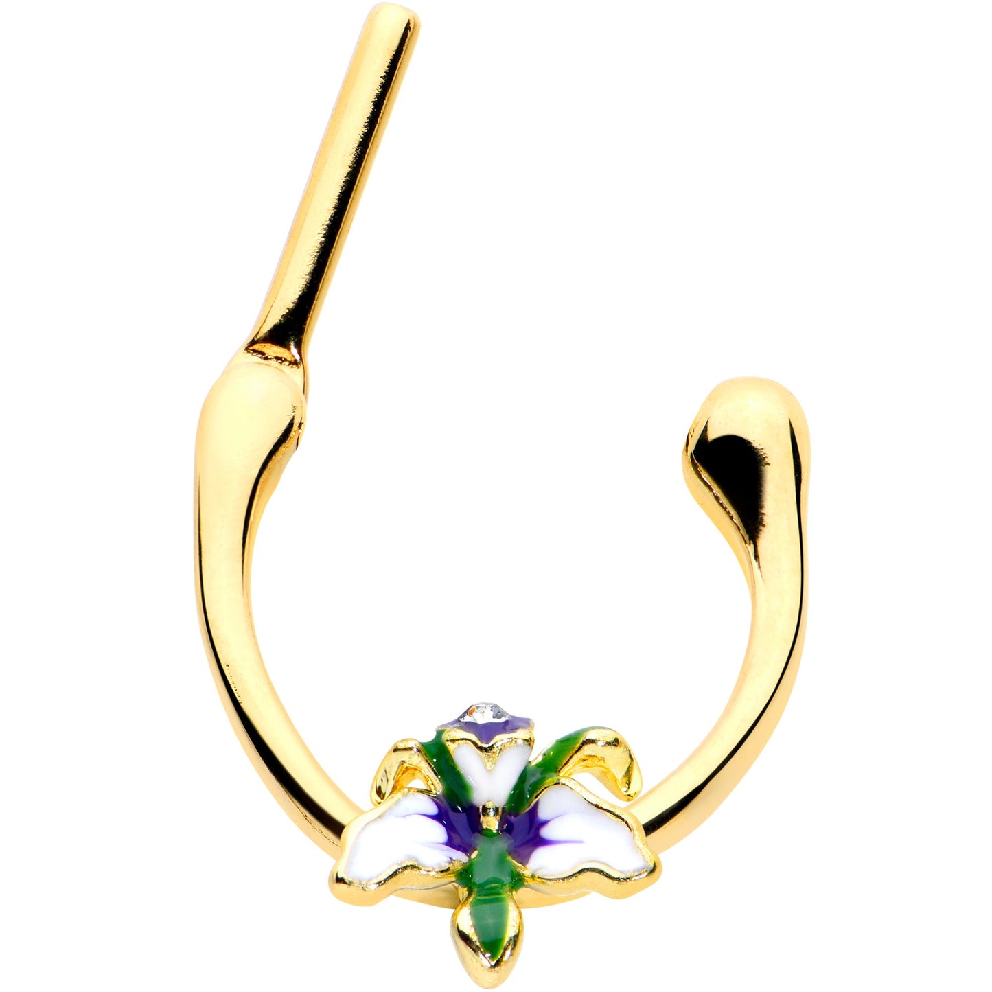 16G 5/16 Clear Gem Gold Tone Iris Flower Cartilage Clicker