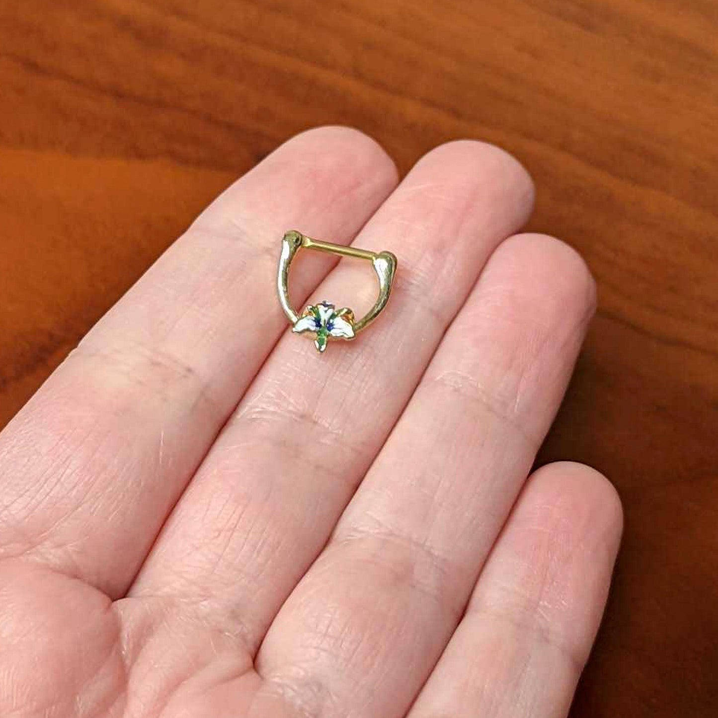 16G 5/16 Clear Gem Gold Tone Iris Flower Cartilage Clicker