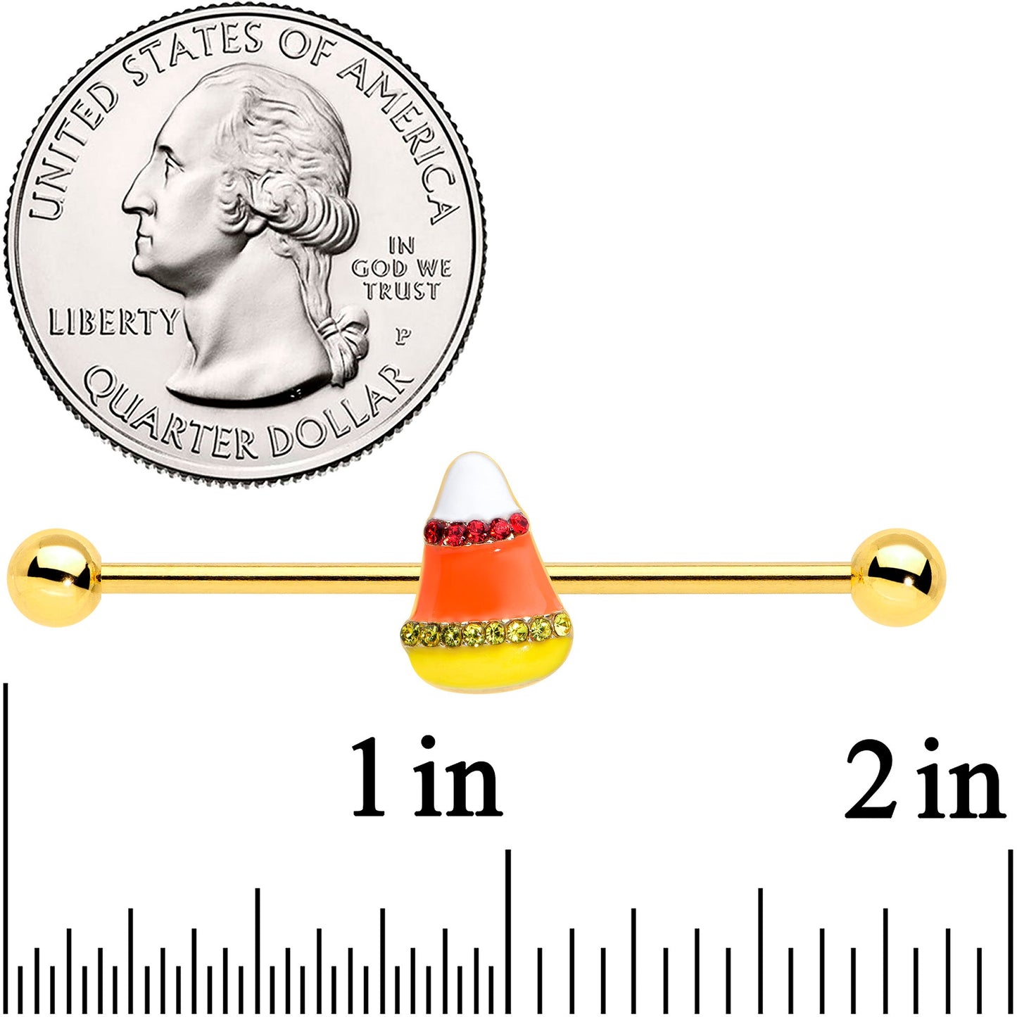 14G Gold Tone Candy Corn Halloween Industrial Barbell 38mm