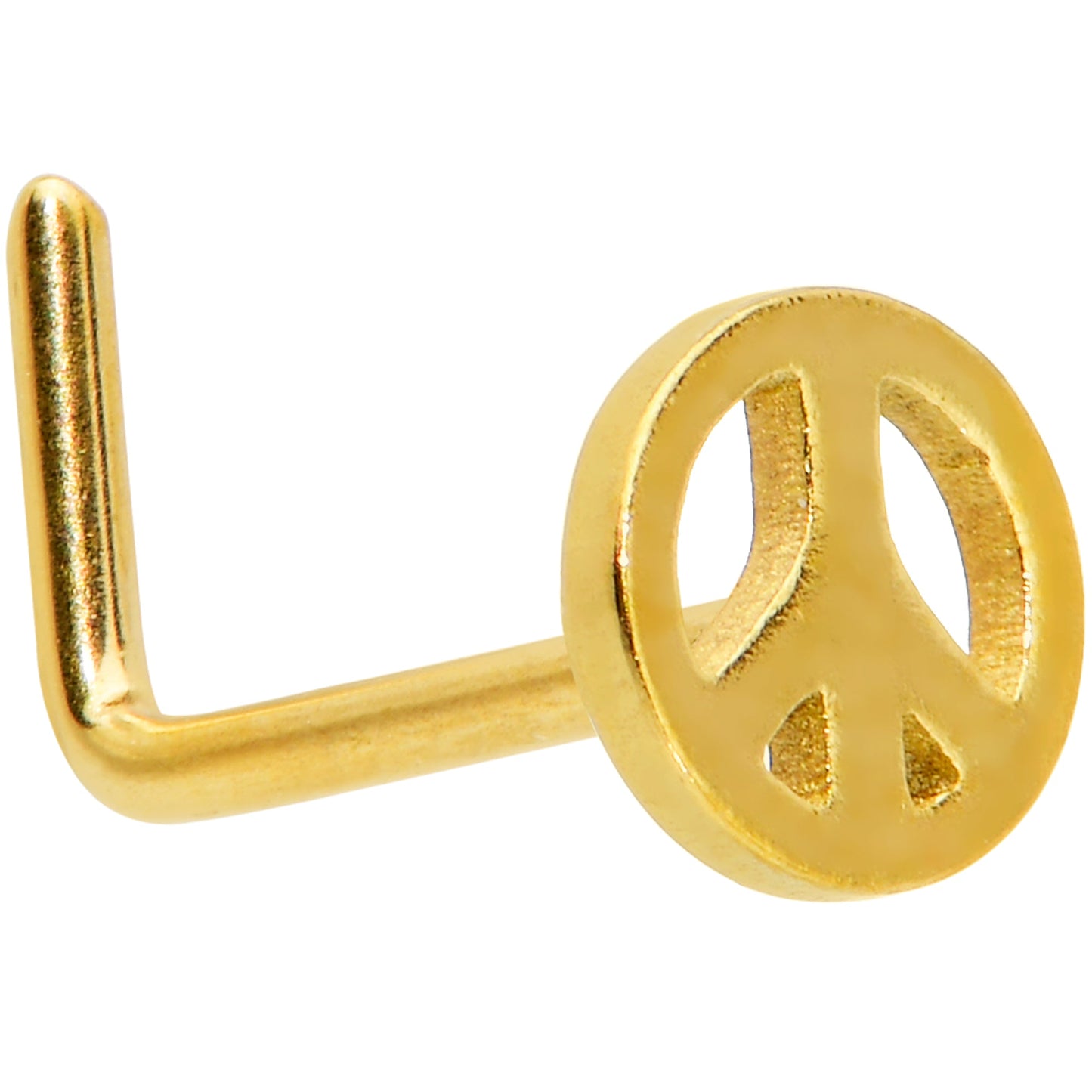 20G 1/4 Gold Tone Simple Peace Sign L Shape Nose Ring