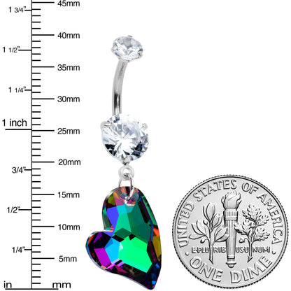 Clear Vitrail CZ Gem Triple Glam Heart Valentines Day Dangle Belly Ring