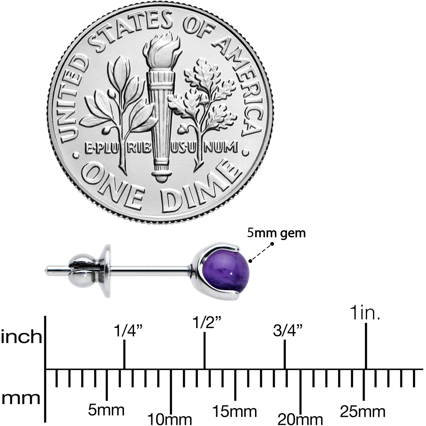 4mm Purple Amethyst Stone Implant Grade Titanium Stud Earrings