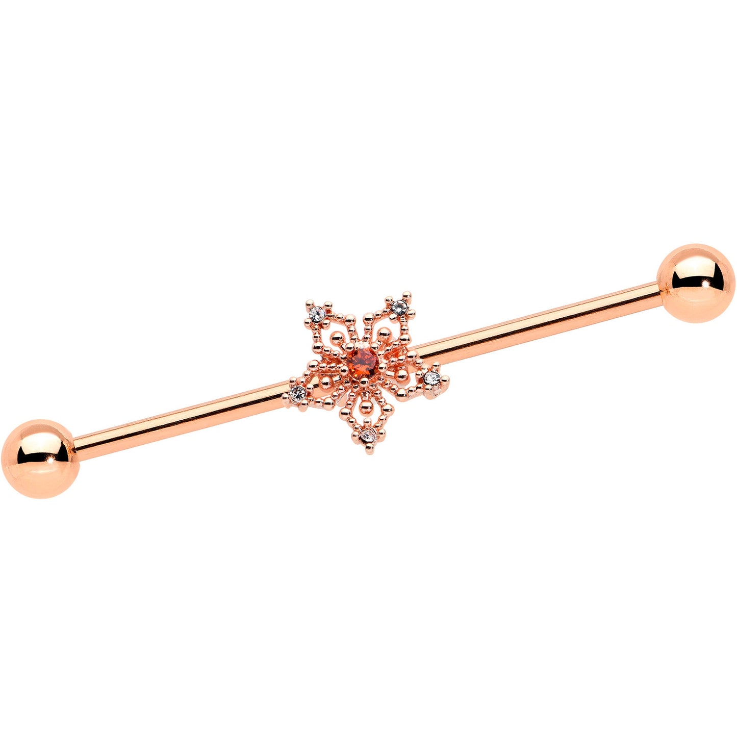14G Red Gem Rosy Tone Texture Snowflake Industrial Barbell 38mm
