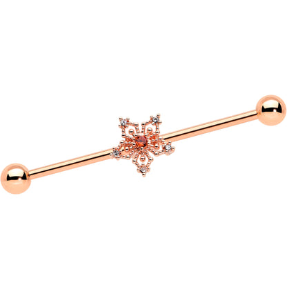 14G Red Gem Rosy Tone Texture Snowflake Industrial Barbell 38mm