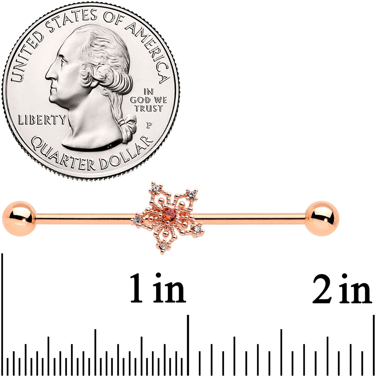 14G Red Gem Rosy Tone Texture Snowflake Industrial Barbell 38mm