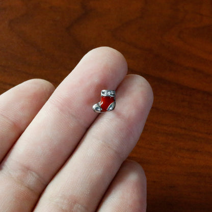 Clear CZ Gem Festive Red Stocking Christmas Barbell Tongue Ring