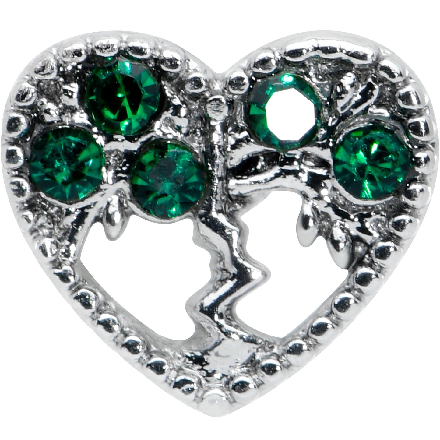 20G 1/4 Green Gem Heart Tree Valentine Nose Bone