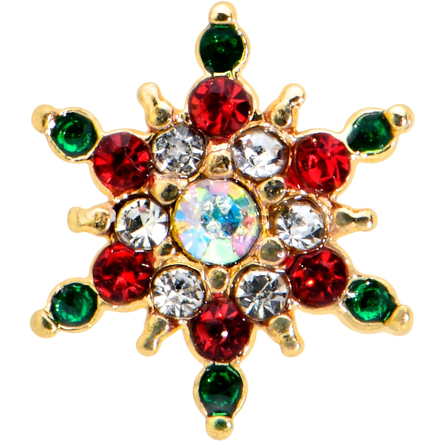 16G 5/16 Red Aurora Gem Gold Tone Xmas Star Holiday Labret Tragus