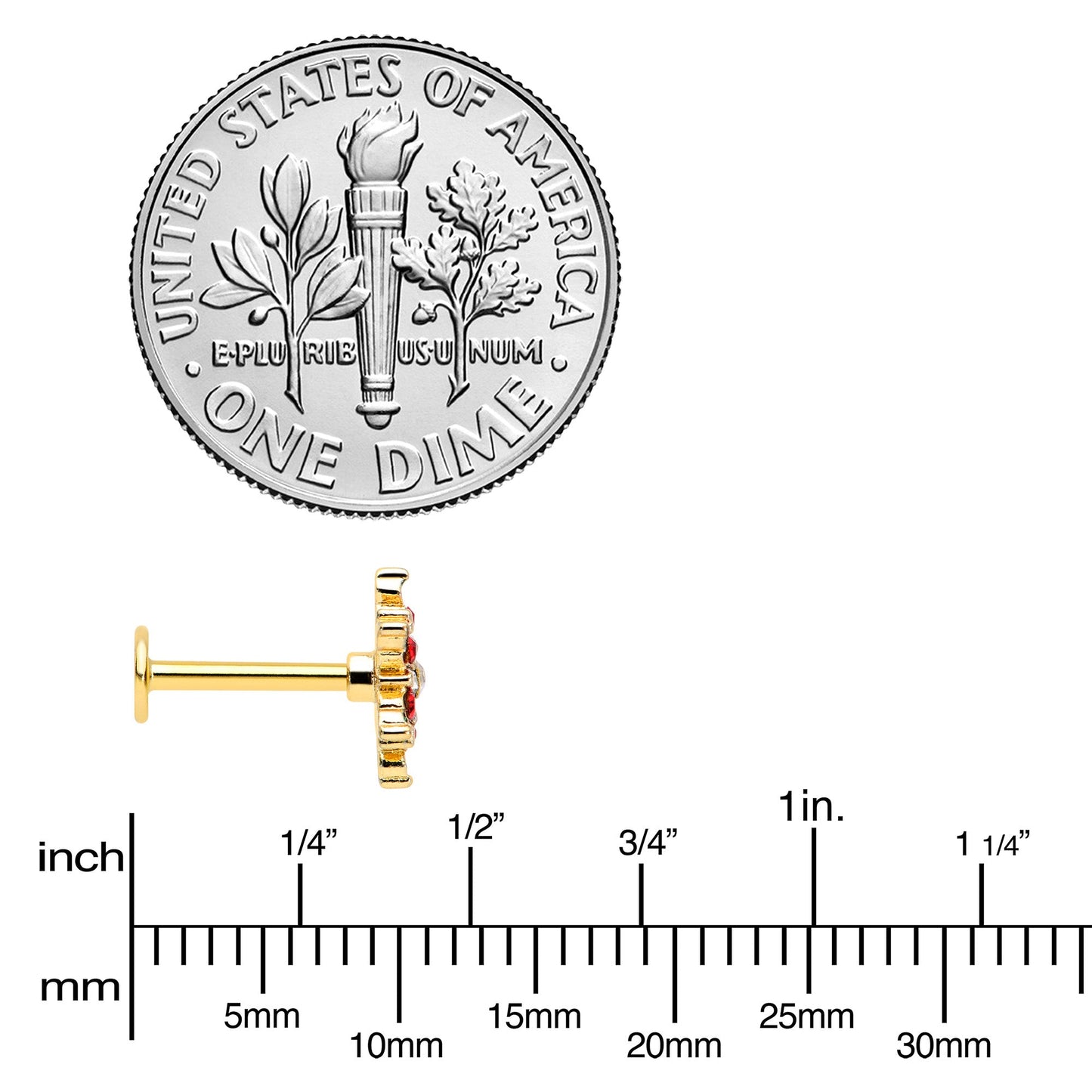 16G 5/16 Red Aurora Gem Gold Tone Xmas Star Holiday Labret Tragus