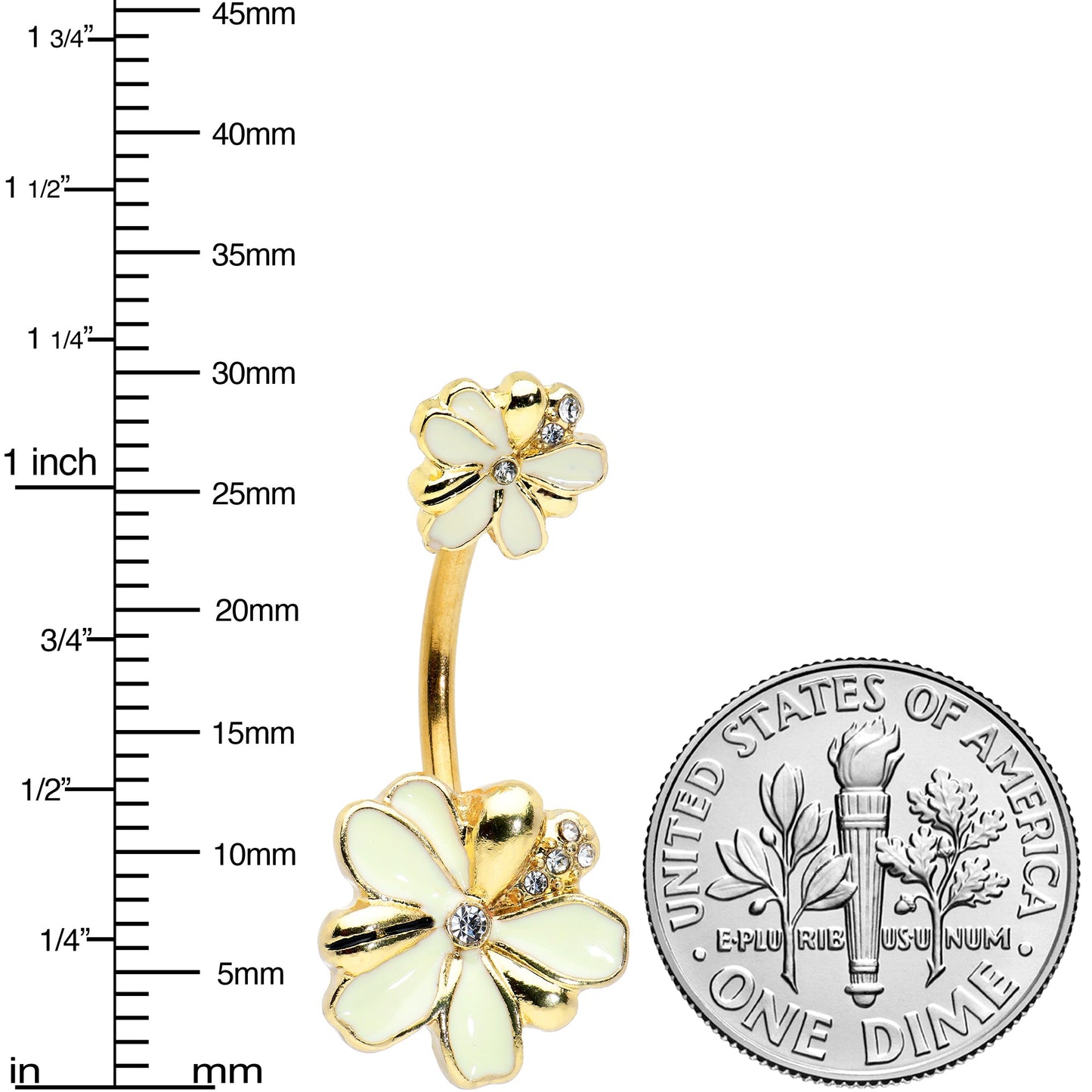 Clear Gem Gold Tone White Texture Daisy Flower Double Mount Belly Ring