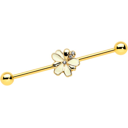 14G Clear Gem Gold Tone Feed Bee Flower Industrial Barbell 38mm