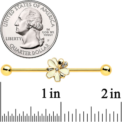 14G Clear Gem Gold Tone Feed Bee Flower Industrial Barbell 38mm