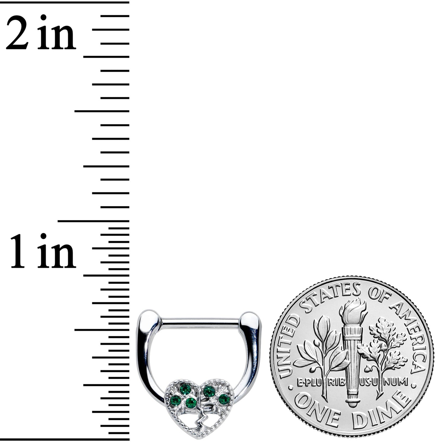 16G 5/16 Green Gem Heart Tree Valentine Cartilage Clicker