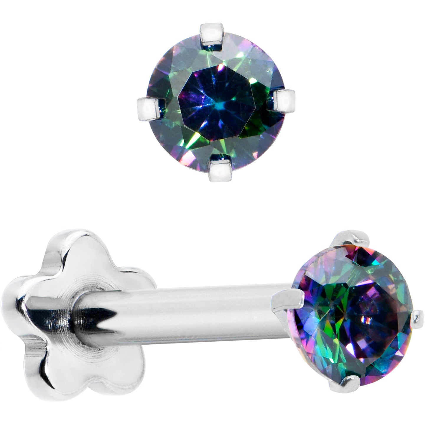 16G 5/16 Vitrail CZ G23 Titanium Threadless Flower Labret Tragus