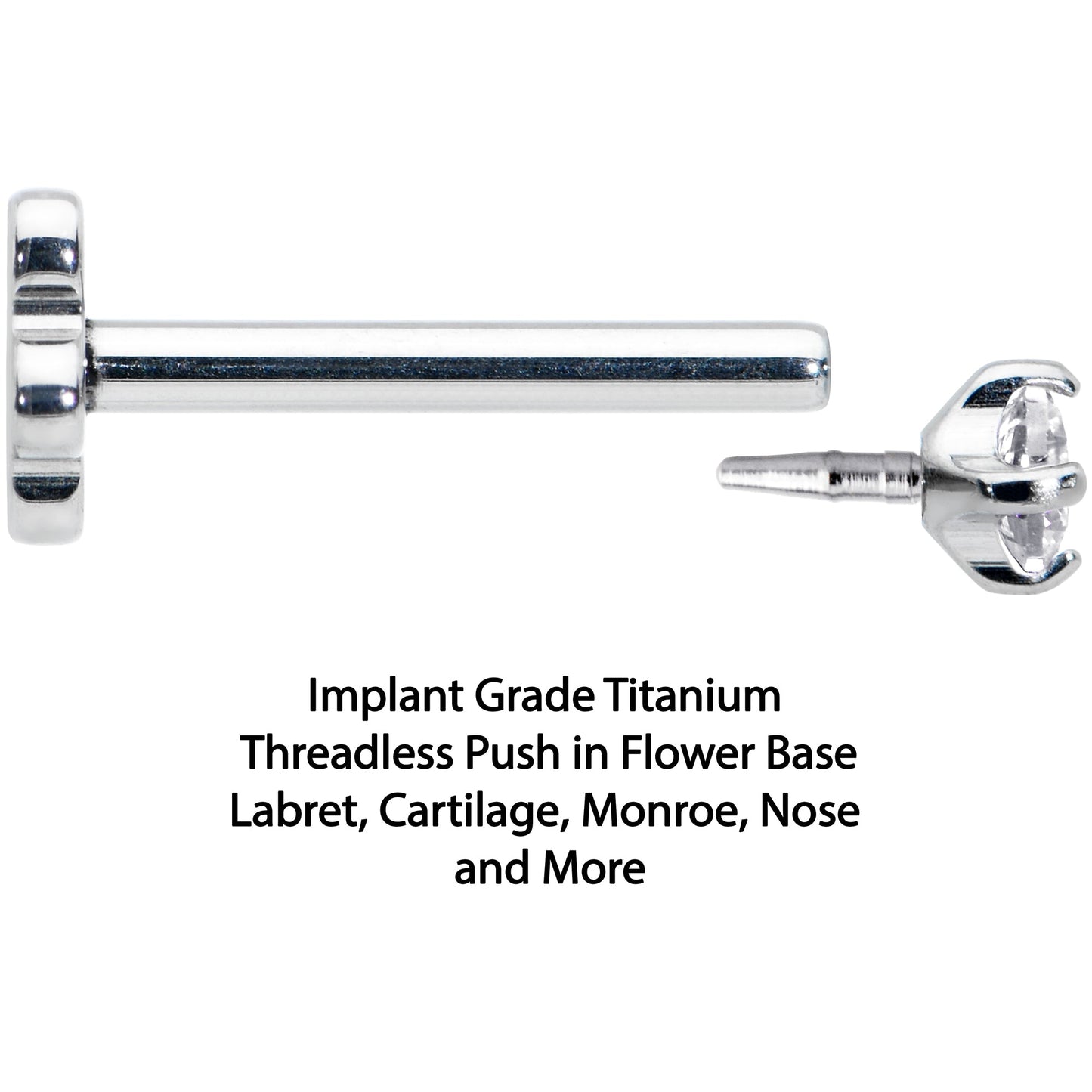 18G 5/16 Clear CZ G23 Titanium Threadless Flower Labret Tragus