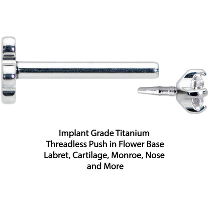 18G 5/16 Clear CZ G23 Titanium Threadless Flower Labret Tragus