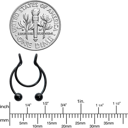 Black Horseshoe Ball Fake Septum Ring Nipple and Clip on Earring