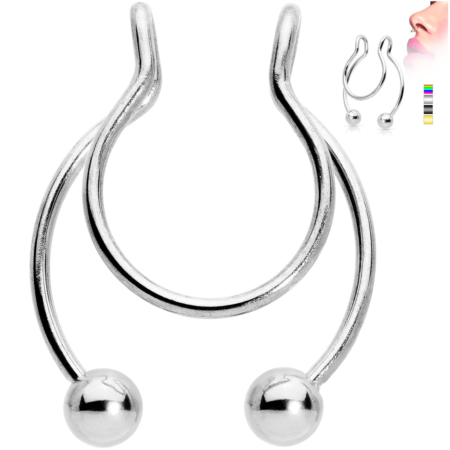 Horseshoe Ball Fake Septum Ring Nipple and Clip on Earring