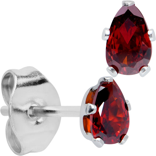 Red CZ Teardrop Stainless Steel Stud Earrings 3mm to 7mm
