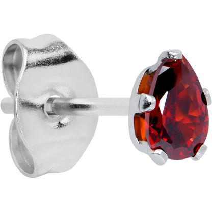 Red CZ Teardrop Stainless Steel Stud Earrings 3mm to 7mm