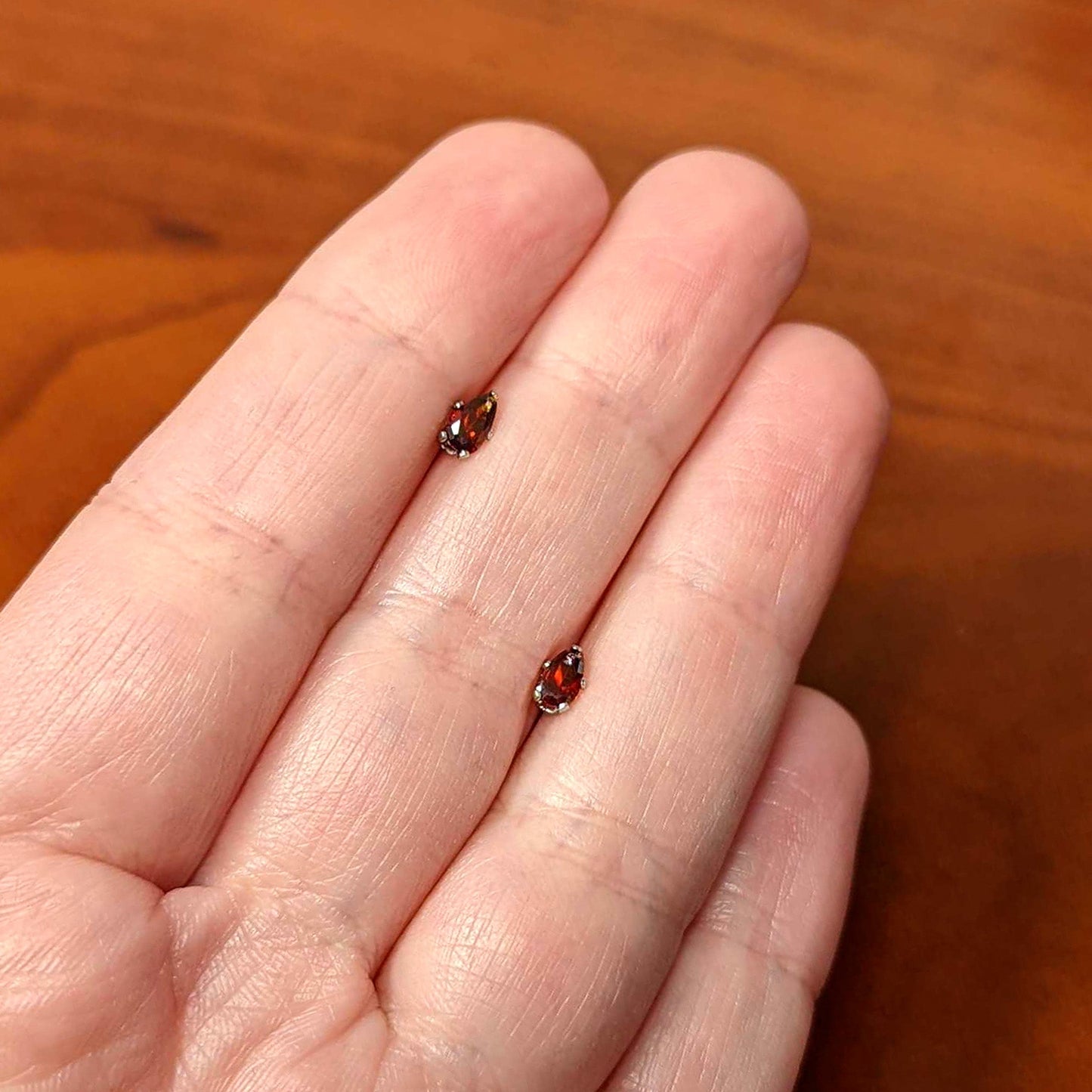 Red CZ Teardrop Stainless Steel Stud Earrings 3mm to 7mm